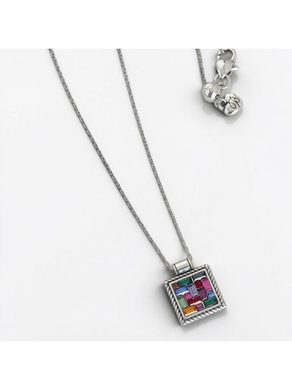 Brighton St Michel Multicolor Square Pendant Necklace Geometric Stones Retired